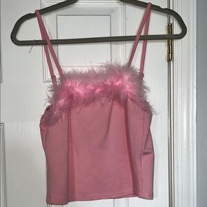 Pink Feather Trim Women's Top